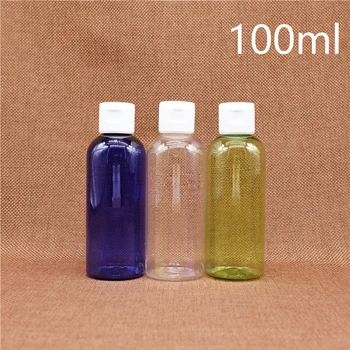 пластмасова бутилка за вода с обем 100 мл с панти капак, съд за шампоан и лосион, за многократна употреба на празни бутилки за вода, тонер за лице, синьо-зелен прозрачен