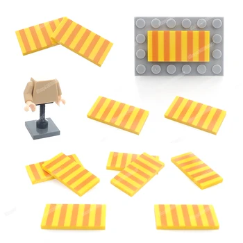 Плочки с принтом в ивицата 87079 Материал оранжева шарка 2 * 4 градивните елементи на Moc фигурки Аксесоари събраните модели на детски играчки, подаръци