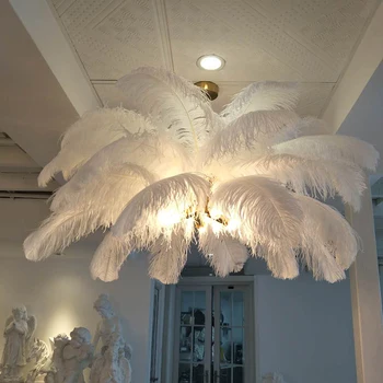 Полилеи led ново перо творческа вила модел на стаите в изкуството на украса на хола лампа полилеи де кристъл
