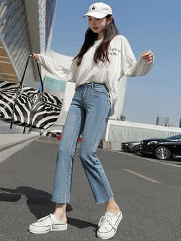 Прави дънки, дамски есенни 2023, нови панталони с висока талия, реколта дрехи, панталони-карго, корейски модни дънкови панталони в стил Y2k