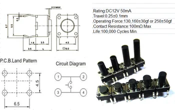 Превключвател за такт 6*6*4.3 мм DIP4 през цялата пластмаса ROHS, H; 4,3 мм нов и оригинален