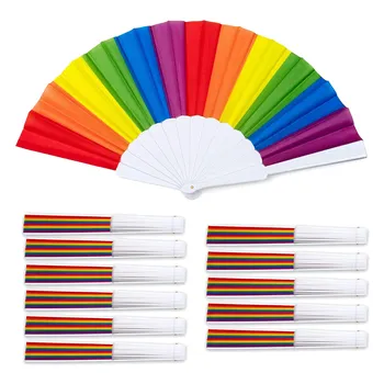 Преливащи се цветове на вентилатора, 12 опаковки, вентилатори, Портативни сгъваеми фен Rainbow LGBTQ, Сгъваеми преносими вентилатора за партита