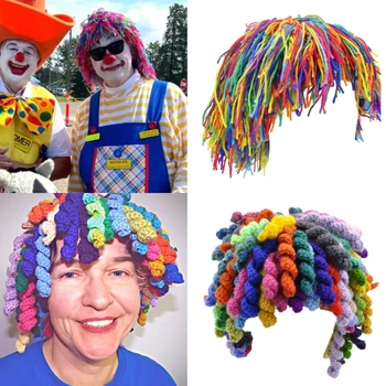 Прическа е клоун, забавен клоун, къдрава афро перуки, с преливащи се цветове перуки, на парти за деня на луди коса за мъже, жени, юноши