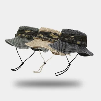 Пролетно-лятна рибарска шапка от промит памук, дамски дрехи, ветрозащитная веревочная шапка за риболов на открито, мъжка шапка за пътуване, слънцезащитен крем, козирка