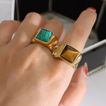Пръстен с тигровым око за жените Тюркоазено пръстен от неръждаема стомана Аксесоари, подаръци за сватба реколта луксозни дизайнерски бижута