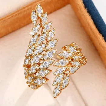 Пръстени Huitan с естетически крила, Пищни блестящи пръстени с фианитами, отварянето на пръстен е сребърен цвят, Регулируеми модни универсални дамски бижута