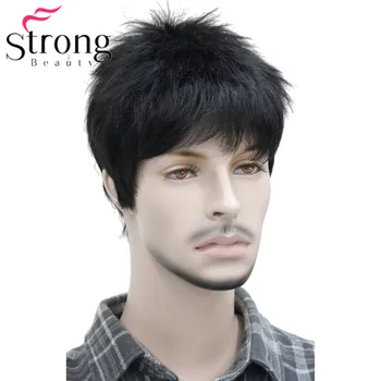 Пълен синтетични перука с къси ивици за мъже, реалистични перуки с ворсистостью мъжки коса