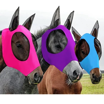 Разноцветни маски за коне срещу мухоморката, дишаща еластична трикотажная + mesh маска за защита от комари, екипировка за езда