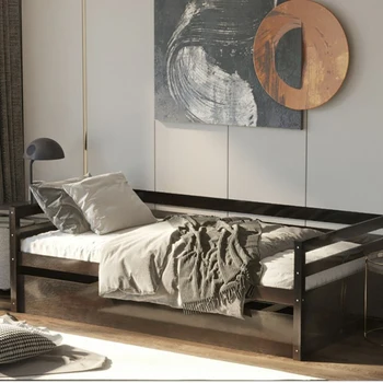 Рамка на легло на платформата Twin Size Trundle Платформа с Дървена Опора за Дървени Ламели Рядная легло за Дома, Хотели, Единични Общи Апартаменти