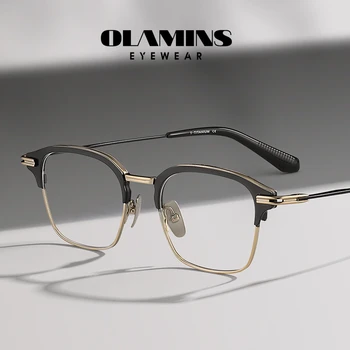 Рамки за очила OLAMINS от чист титан, мъжки реколта компютърни очила, блокиране на синя светлина, очила с UV400 защита от OL22142
