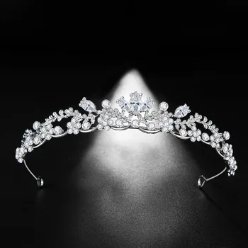 Рафтинг Floralbride Планински кристал, Кристални цирконии Сватбена Тиара Короната на Сватбени аксесоари за коса Принцеса дамски бижута
