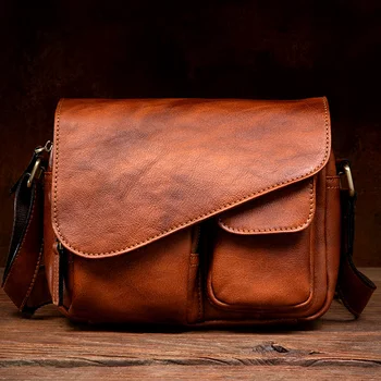 Реколта чанта през рамо от естествена телешка кожа, мъжки ежедневни офис чанта-месинджър, луксозен дизайн, мъжки чанти ръчна изработка