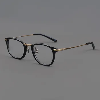 Ретро Ацетатная рамки за очила Правоъгълна Реколта Бизнес рамки за очила от чист титан за мъже и жени Квадратни рамки за очила