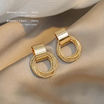 Ретро Металик Златен Цвят Няколко По-Малки Кръгли Висящи Обеци 2022 Модни Бижута Сватба Парти Необичайни Обеци За Жени