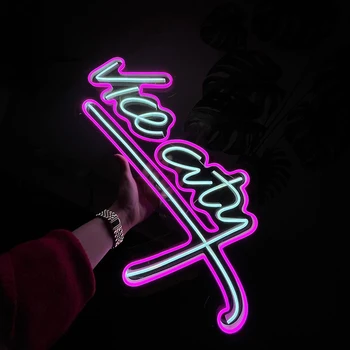 Розова неонова реклама Vice City по поръчка, розови led светлини Vice City за декор на стени, led неон с декор на захранването от USB за хола, офис