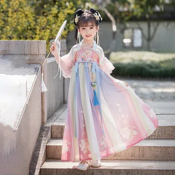 Розова рокля с бродерия Hanfu за момичета, китайски дрешки, етап костюми за древните народни танци, Източна детски дрехи за cosplay приказна принцеса