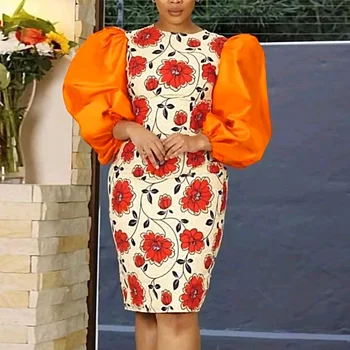 Рокли с африканските принтом големи размери за жените 2023, ново пролетно-лятна вечерна рокля с пищни ръкави в стил дашики, съоръжения в Анкара, халат за баня