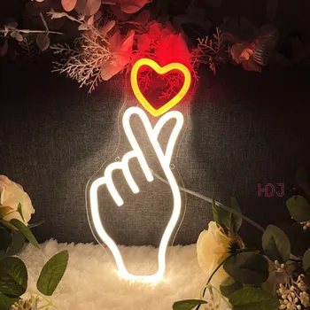 Ръка на Сърцето Жест Неонова реклама Спалня Стенен Декор Сватбена Украса Знак на Любов Led Неонови Светлини Лампи за Подаръци за Рожден Ден