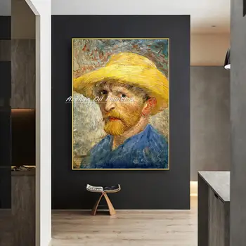 Ръчно Рисувани Репродукции на Автопортрети на Винсент ван Гог Живопис с маслени Бои Върху Платно, Стенни Художествени Картини За Домашен интериор Дневна