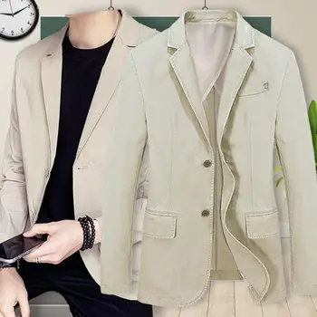 Сако с две копчета, пиджачное палто, модерен мъжки ленено сако свободно, намаляване, универсална прическа за дънки или костюмных панталони