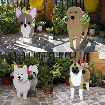 Саксии за цветя, PVC, сладко куче във формата на животно, украса на градината, двора, контейнер за растения, държач за стайни растения на открито