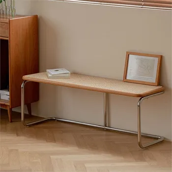 Скандинавска креативна пейка от ратан, домашна вратата, столче за смяна на на обувките от масивна дървесина, спалня, средновековен изпражненията на края на леглото, ниско столче на предната веранда