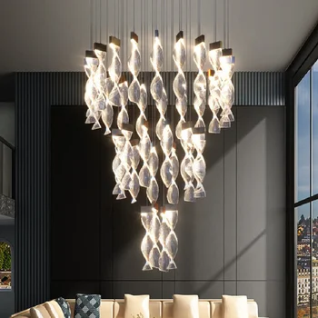 Скандинавска стълбище, акрилна led полилей, с регулируема яркост, модерна луксозна подвесная полилей за фоайе, осветление вътрешно led осветление, окачен лампа