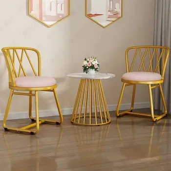 Скандинавски мрежест червен железен художествен маса за хранене, стол за дома, модерен минималистичен творчески тоалетка за грим, маникюр, масичка