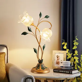 Скандинавско-американски градина, креативна настолна лампа със стъклен цвете, модерно нощно шкафче за спалня, начало декор, настолни лампи, led нощна светлина