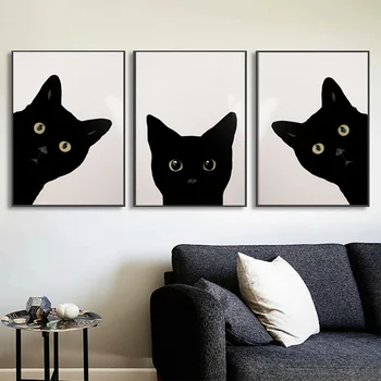 Скъпа черна котка, рисунки върху платно, постери с животни, минималистичные портретна стенни картини за хол, спалня, декориране на дома