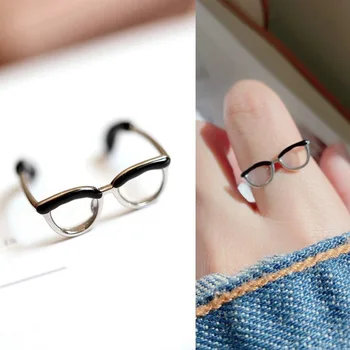 Сладки очила Ins, отворен пръстен за момичета, регулируем рисувани емайл, обтегач на безименния пръст, премахване на крайните пръстени, регулируема дупка