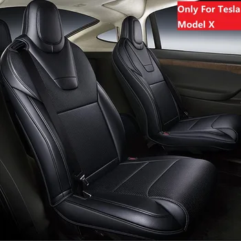 Специално Подбрани Калъфи за автомобилни седалки от Tesla Model X 360 Градусным Пълно покритие От Висококачествена естествена кожа, Подходящи за 6 Седалки Червен Цвят