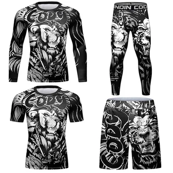 Спортен костюм за Муай Тай, ММА, компресиране, светът бокс спортна риза, комплект панталони, мъжки спортни дрехи за джу-джицу за джогинг, дрехи за фитнес