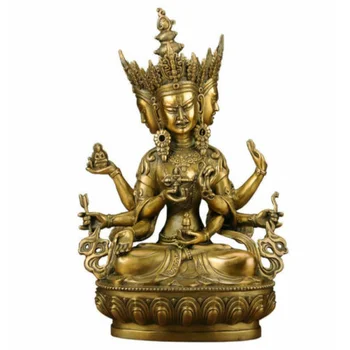 Статуя на Буда Ушнишавиджая Намгьялма от старинна тибетска бронз с 3 лица, статуя на Буда Ушнишавиджая Намгьялма, статуя на Буда
