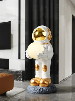 Статуята на космическия астронавти, под лампа, украса за дома, статуетка в помещение, голяма декоративна скулптура Добре дошли в Астронавт