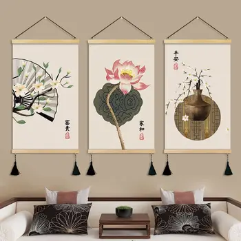 Стенописи с цветя модел в китайски стил, ретро декор, естетически украса на хола, офис, гоблени, стенно изкуство