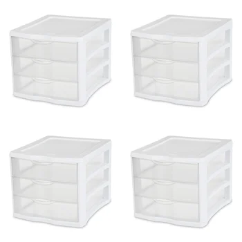 Стерилизующий блок с 3 чекмеджета, Пластмасов, бял, комплект от 4 кутии за съхранение на 13,50x11,00x9,62 см Безплатна доставка