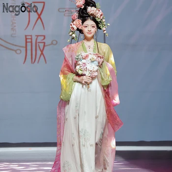 Страхотна рокля Nagodo Hanfu, комплект от 3 теми, дамски 2022 нова ежедневни риза с копринен принтом, панталон, наметало Hanfu за момичета, cosplay на династията Тан Hanfu
