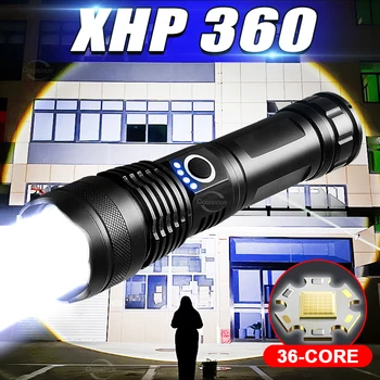 Супер XHP360 мощен led фенерче USB-flash за зареждане на 26650 мощни led светлини, тактически фенер фенер на далечни разстояния