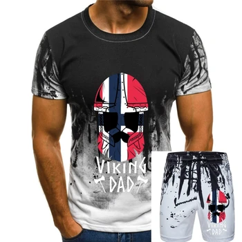 Тениска с маска на баща викинга и норвежки брадва, тениска, летен стил, модерен дизайн, размер по-голям размер S-5XL, обикновена риза