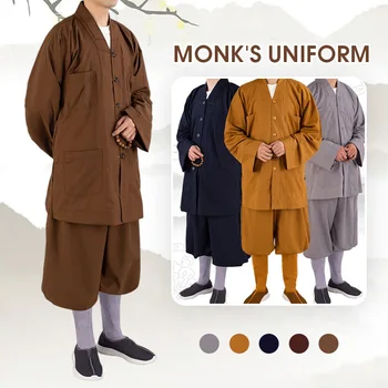 Традиционен китайски будизъм, комплект дрехи Архата, мъжки монашеска дрехи, блузи и панталони, будистка дрехи, под формата на кунг-фу, бойни изкуства
