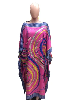 Традиционното богемное плажна коприна на роклята пълна дължина с принтом на едно рамо, дашики, африканска жена абайя, мюсюлмански рокли