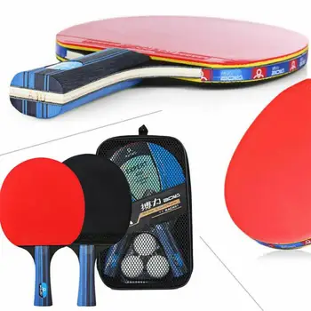 Тренировъчен Комплект ракети за тенис на маса, Студентски Гребло за Пинг-понг, 2 Лопатка за пинг-понг и 3 топчета за пинг-понг топка, Чанта За съхранение С Къса и Дълга дръжка