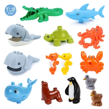 Тухла Животно Океана Строителни блокове серия Набор от Акула Кит Крокодил Костенурка Раци, Октопод части от образователни играчки, подаръци за деца