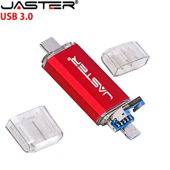 Флаш памети JASTER USB 3.0 128 GB Безплатно Флаш памет с Потребителски Логото на 64 GB 32 GB 16 GB OTG 3 в 1 USB-памет 8 GB 4 GB Черен Креативен Подарък