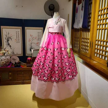Ханбок Корейски народен костюм на младоженеца на Сватбената церемония Тост Сватбена рокля Бродерия на пеперуда