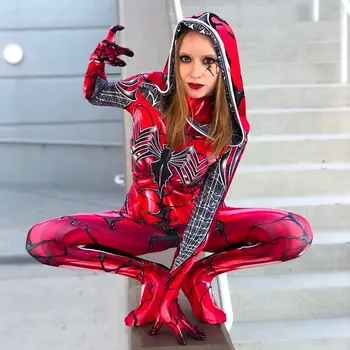 Хелоуин, червен костюм Гуен Стейси, cosplay на Човека-паяк, костюм Zentai за супергерои, женски костюм за момичета, женско пълен боди