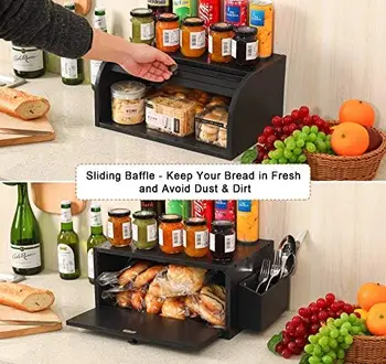 Хлебница за Кухненски шкафове Контейнер за съхранение на хляб с Ролки Dobule Layer Roll Топ с Корзинкой за прибори за хранене - Може да се Използва като 2 Отделни вида сладкиши.