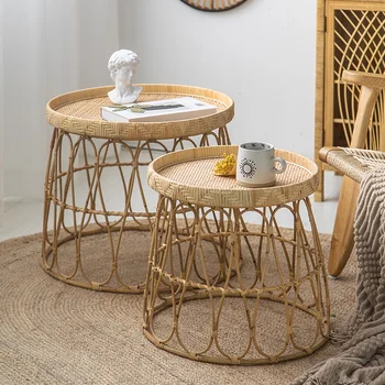 Холна маса от ратан в скандинавски стил, нощни шкафчета от естествен материал, домашна, ръчно изработени мебели, сигурна вкус мебелите за дневна