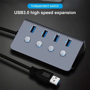Хъб CHUYI USB 3.0, 4 порта с led ключ за ВКЛЮЧВАНЕ/изключване, адаптер-USB сплитер C, високоскоростна за PC, лаптоп
